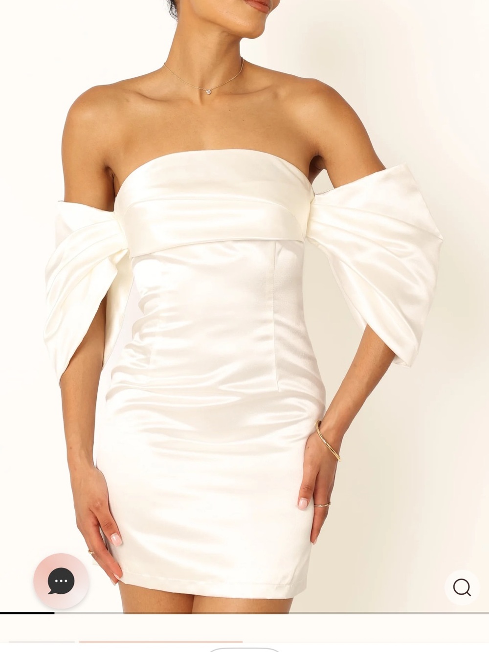 Off-Shoulder White Satin Dress with Statement Puff Sleeves